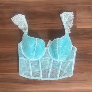 Victoria’s Secret Blue Lace Corset Bra – Underwire, Adjustable Straps, Size M